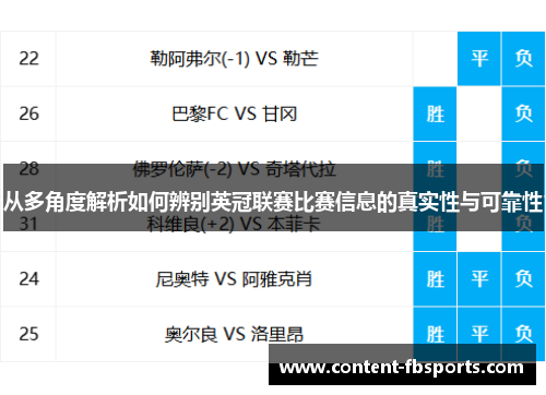 从多角度解析如何辨别英冠联赛比赛信息的真实性与可靠性