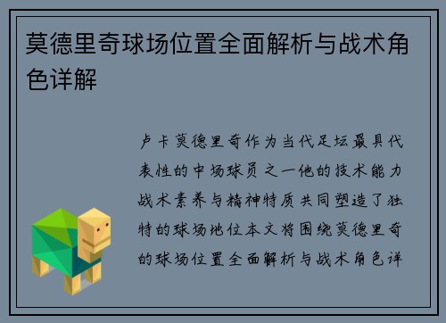 莫德里奇球场位置全面解析与战术角色详解 莫德里奇球场位置全面解析与战术角色详解